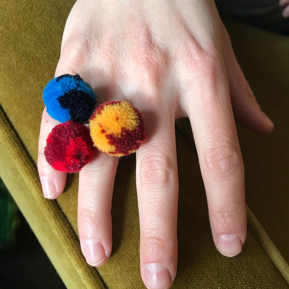 Handmade Costume Baldor Pom Pom Ring Trio Tie Dye Multi - Picture 2 of 8